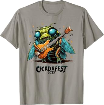 Funny Cicada Fest 2025 Guitar Playing Cicada T-Shirt