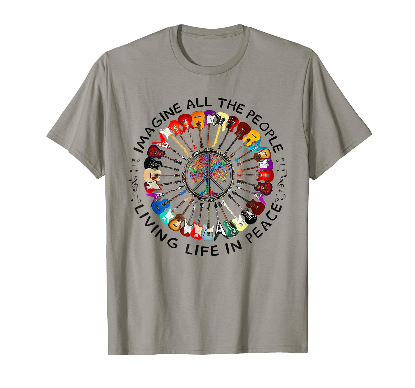 Imagine Music Peace and Music Guitar Circle Harmony T-Shirt