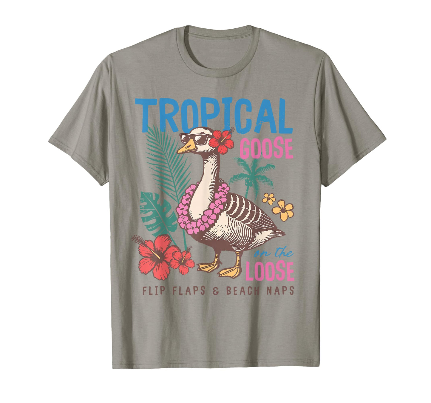 Retro Tropical Goose On The Loose Hawaii Summer Vibes Beach T-Shirt