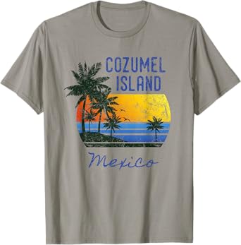 Fun Cozumel Island Mexico Beach Sunset Distressed Novelty Men Women Kids T-Shirt