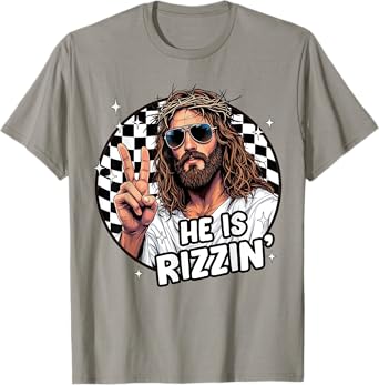 He Is Rizzin' Jesus God Christian Easter Checkered Boys Kids T-Shirt