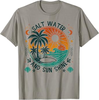 Salt Water And Sunshine Retro Tropical Vibes Ocean Lovers T-Shirt