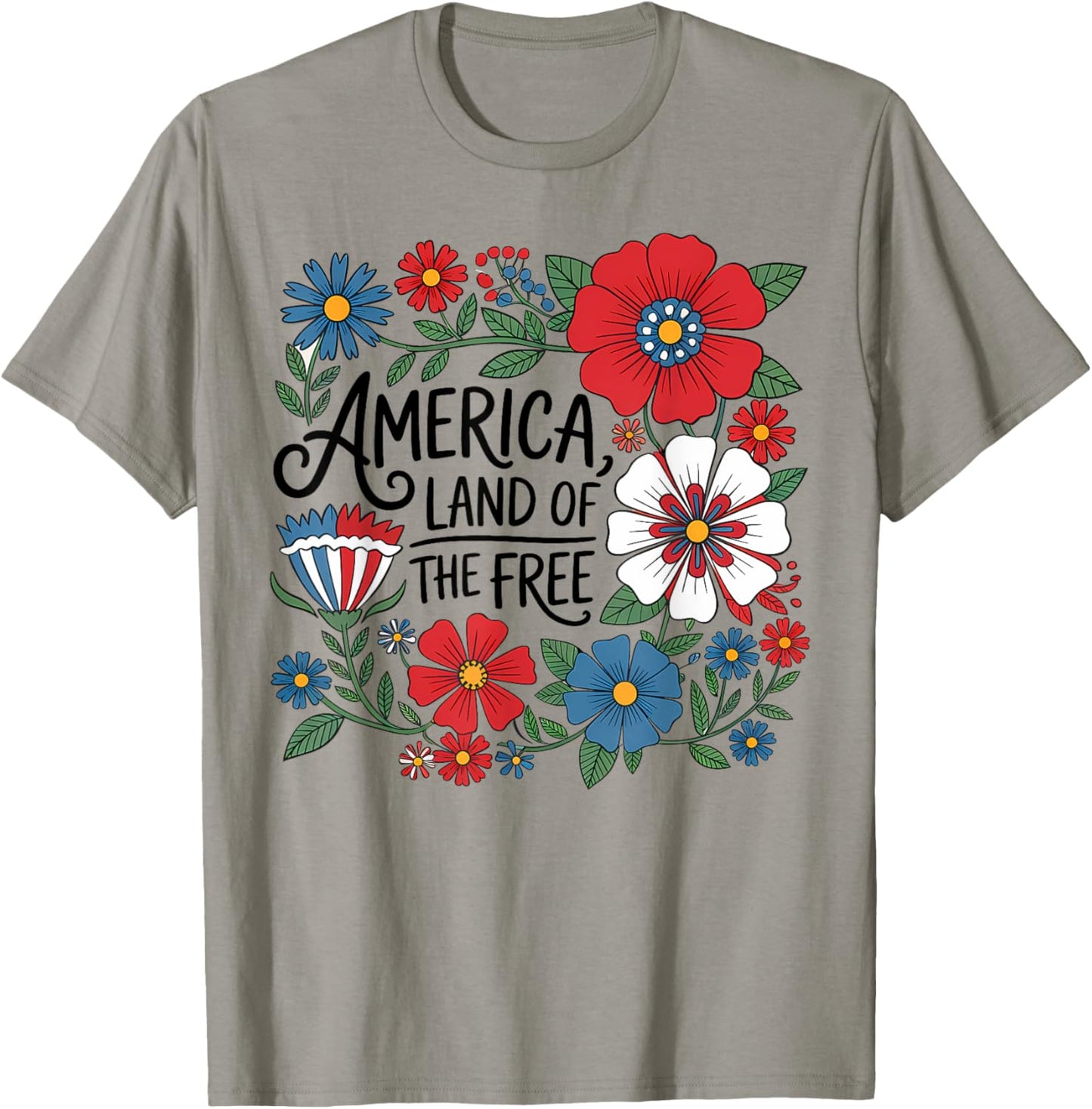 Patriotic Veteran 4th of July Memorial Flower Women Girls T-Shirt