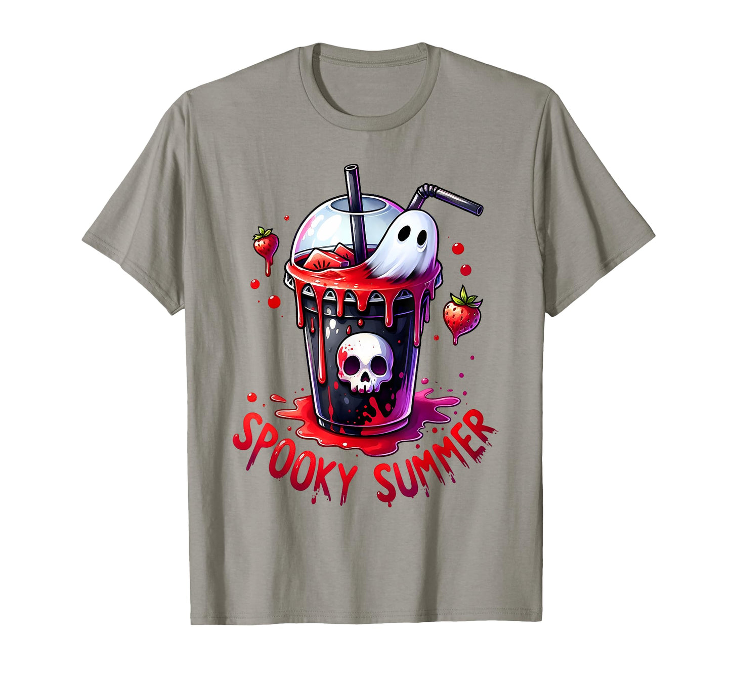 Spooky Summer Skeleton Strawberry Iced Coffee Cup Halloween T-Shirt