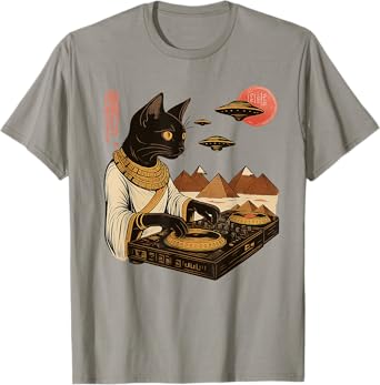Egyptian Cat DJ UFO Art Print T-Shirt