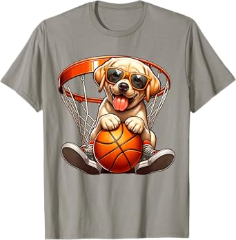 Dog Playing Basketball Costume Sports Lovers Dogs Player T-Shirt for Men Women Kids