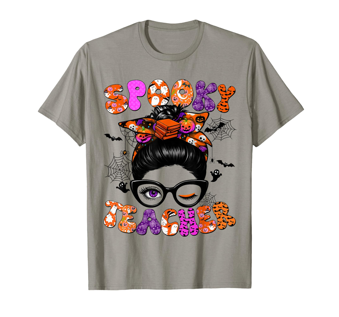 Spooky Teacher Messy Bun Coquette Halloween Costumes Women T-Shirt