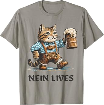 Nein Lives Oktoberfest Cat in Lederhosen Holding Beer Stein Men Women T-Shirt
