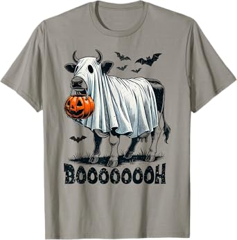 Cow Ghost Halloween Cattle Trick Or Treat Jack O Lantern Boh T-Shirt