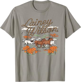 Lainey Wilson Official Wild Horses T-Shirt, Unisex-Adults, Grey, Small, Short Sleeve, Regular Fit, Cotton Blend