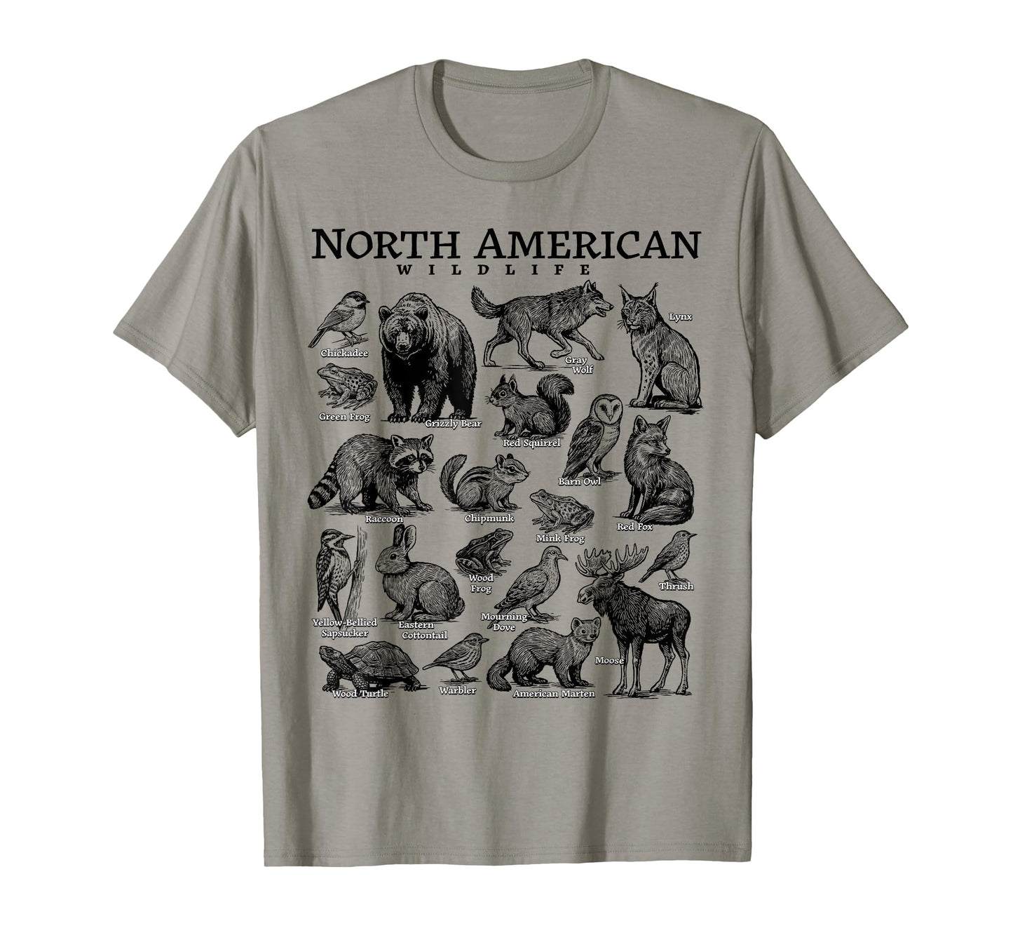 North American Wildlife Nature Camping USA Animal Guide T-Shirt