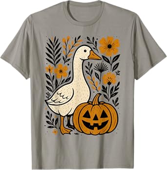 Vintage Floral Boho Silly Goose Pumpkin Cute Halloween Fall T-Shirt