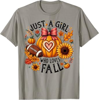 Just A Girl Who Loves Fall, Pumpkin Football And Sunflower T-Shirt