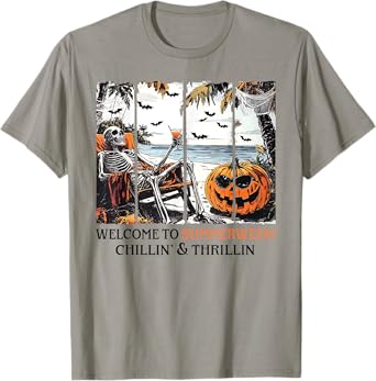 Summerween Skeleton Beach Party Halloween Summer Vibes Funny T-Shirt