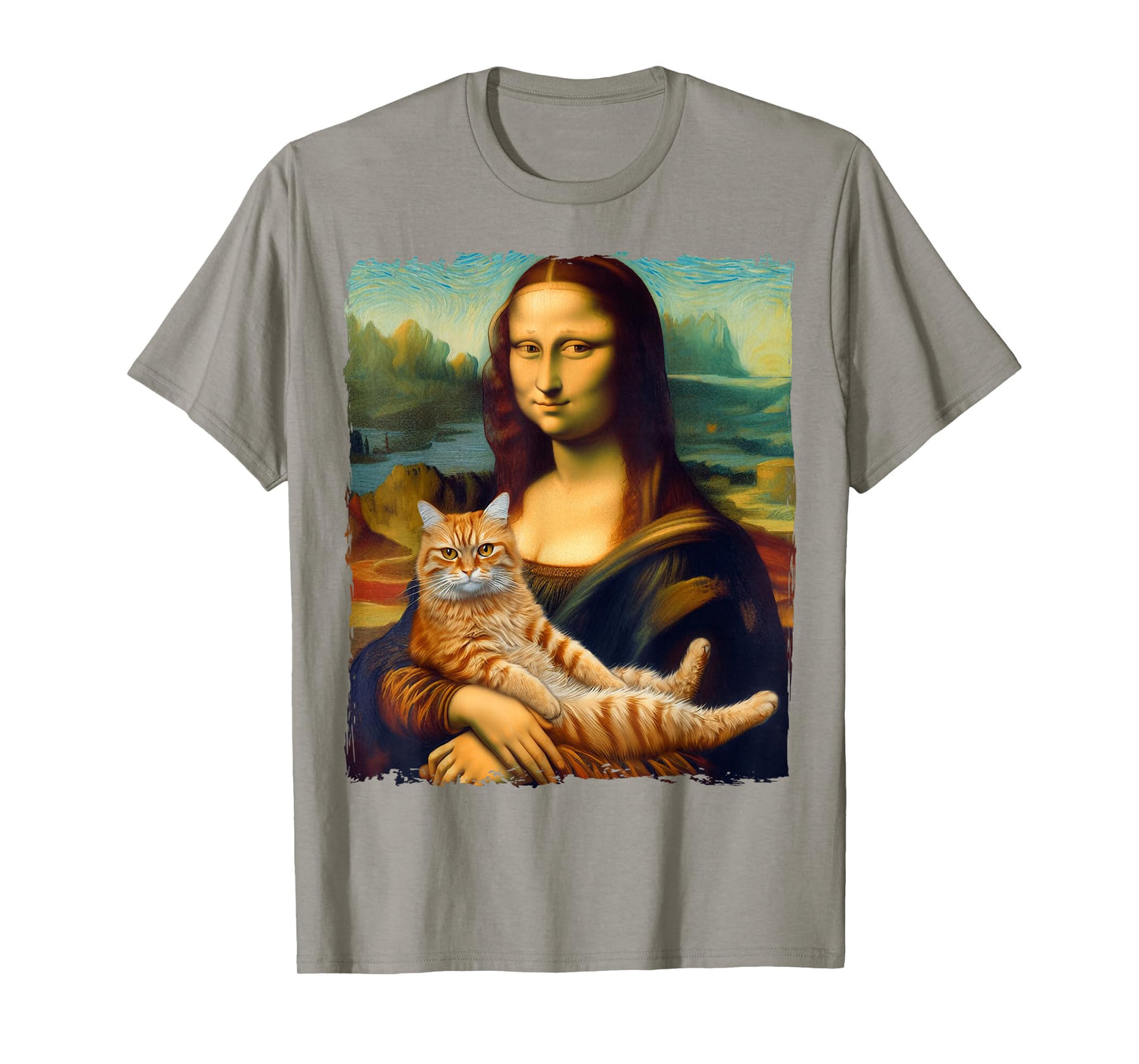 Mona Lisa Holding Cat Portrait Art Painting Kitty Cat Mom T-Shirt