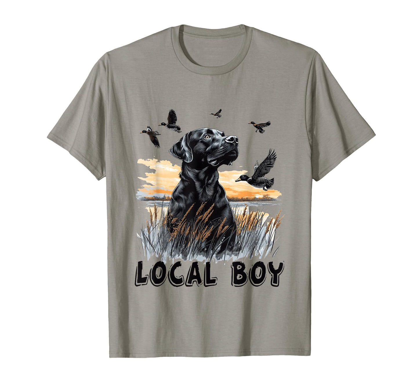 Local Boy Black Lab Hunting Dog Vintage Sunset T-Shirt