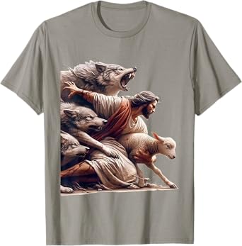 Jesus Protects The Lamb From Wolves - Christian God Jesus T-Shirt