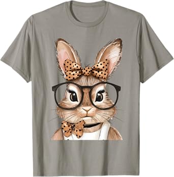 Cute Bunny With Glasses Rabbit Easter Day Women Girls Kids T-Shirt
