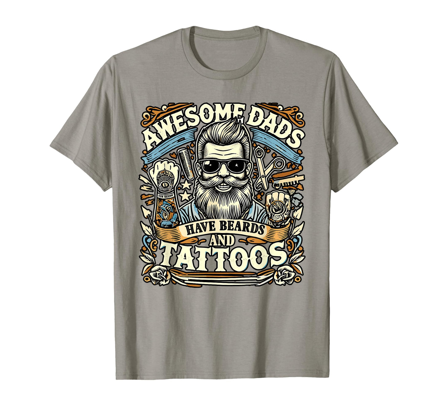 Awesome Dads Have Beards And Tattoos Bearded Inked Dad T-Shirt