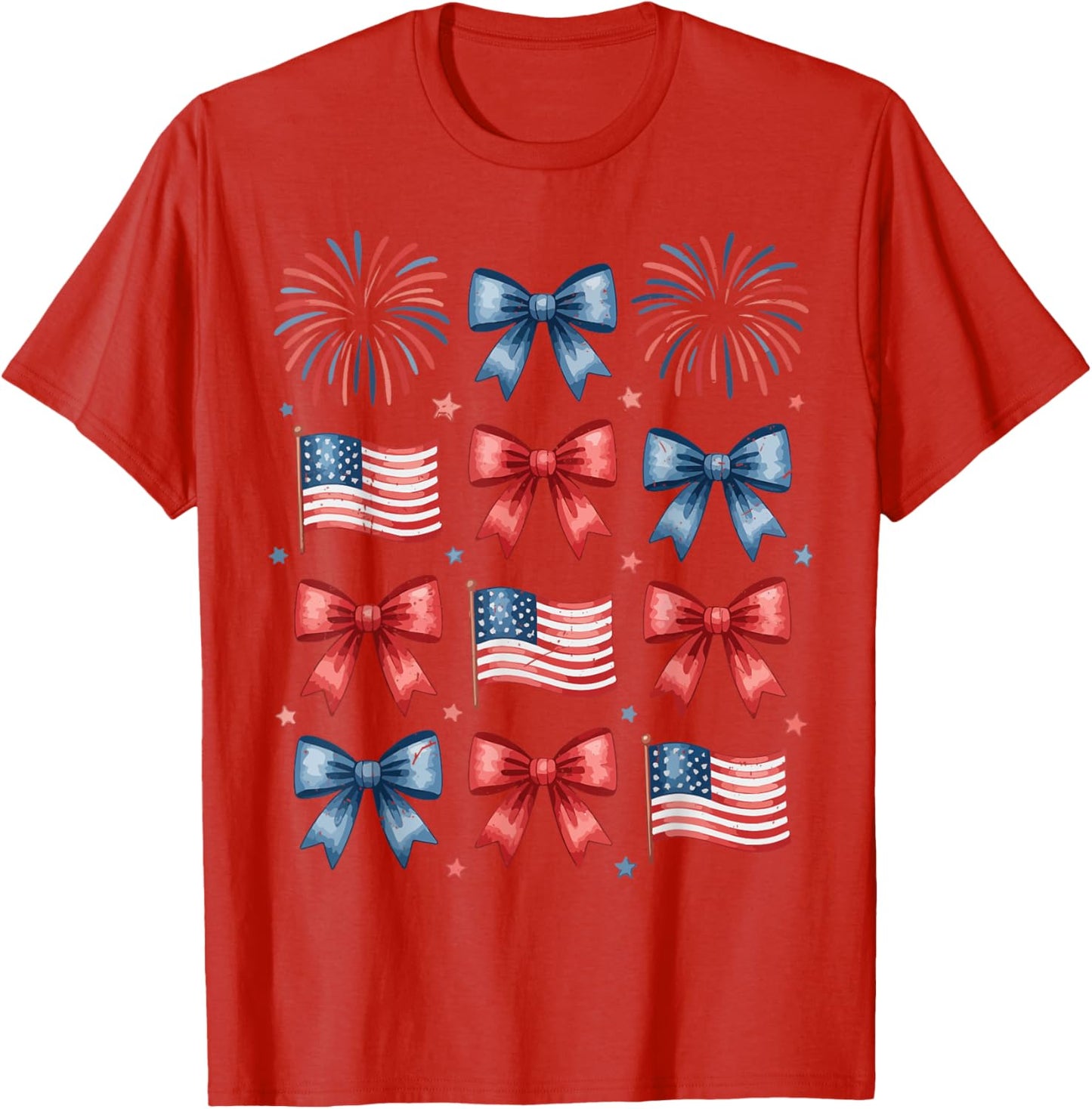 Women Usa Flag Fireworks Bow Patriotic 4th July Girl Toddler T-shirt