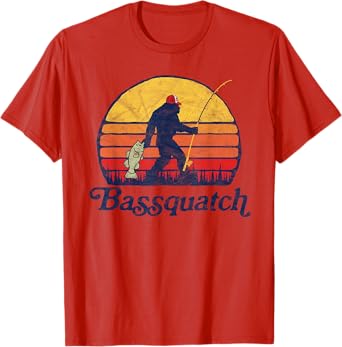 Bassquatch! Funny Bigfoot Fishing Outdoor Retro T-Shirt