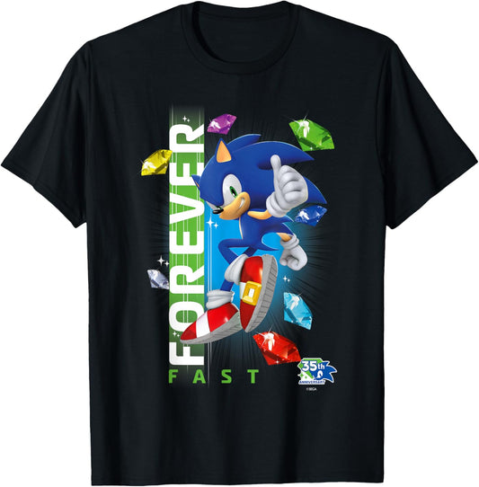 Sonic The Hedgehog 35th Anniversary Forever Fast Emeralds T-Shirt - T-Shirt | Black