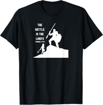 Inspired Words of Hope Bible Verse David and Goliath Christian Scripture Motivating T-Shirt, Small, Black
