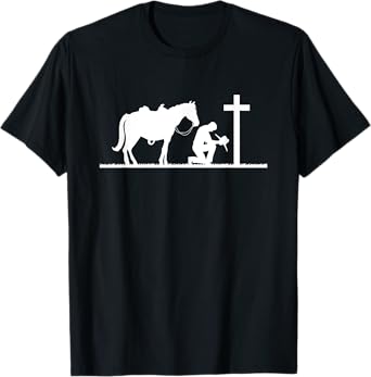 Praying Cowboy Kneeling Cross Western Bible Jesus Horse T-Shirt