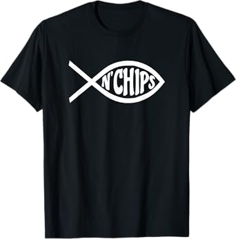BTV Tees Men's Fish N'Chips Jesus Fish T-Shirt - Black, Small