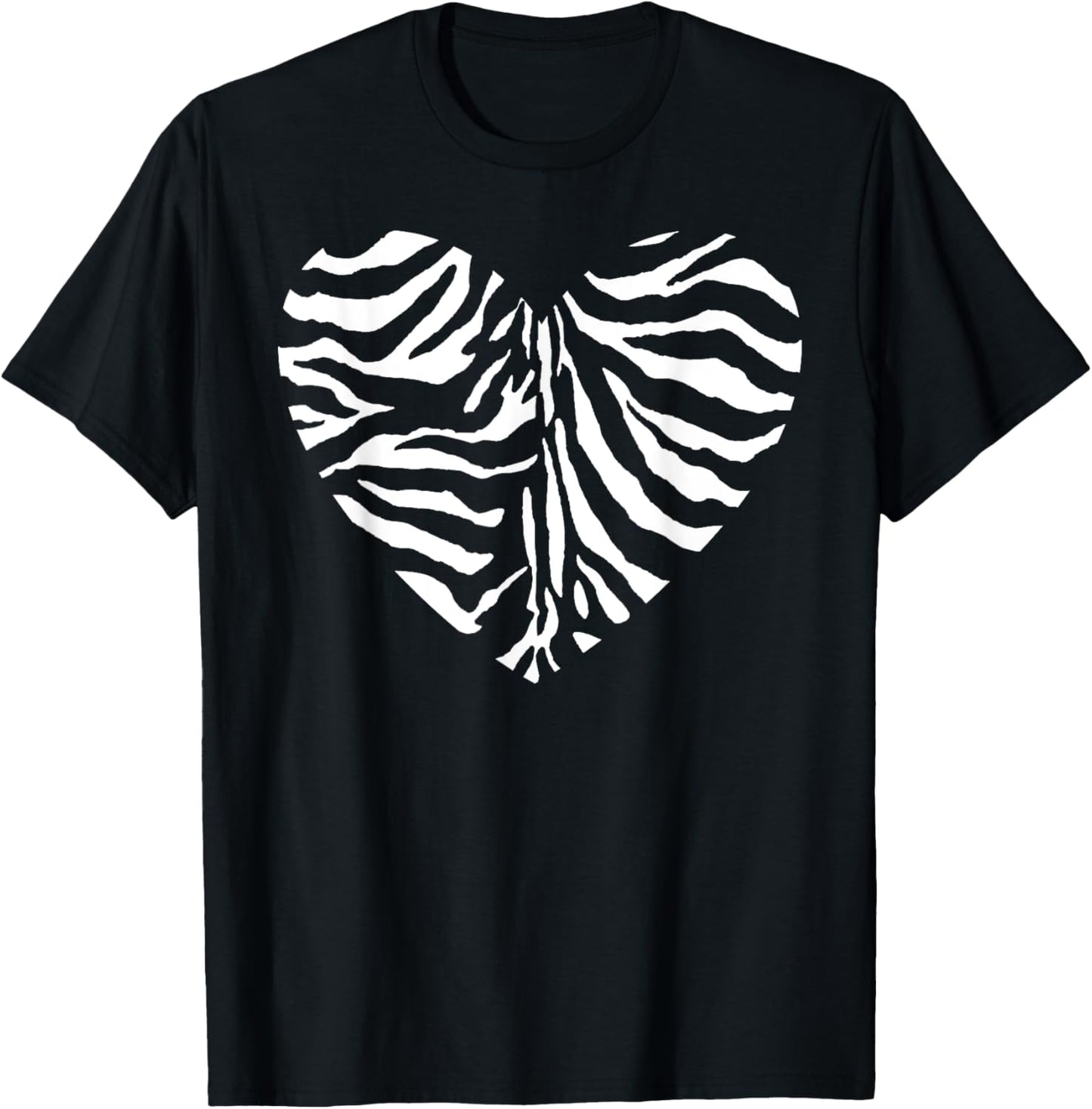 zebra animal skin heart sign white print waves black pattern T-Shirt
