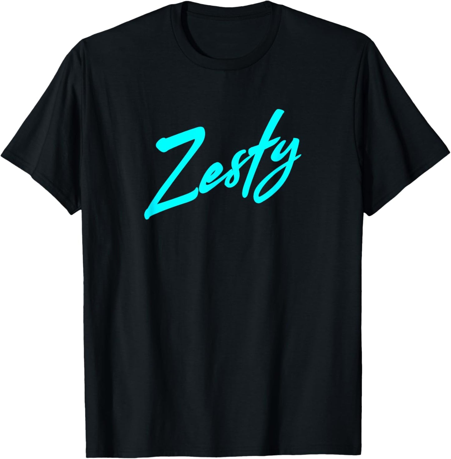 Zesty Black T-Shirt with Bold Neon Blue Text