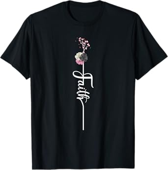 Faith Cross Flower Cute Religious Christian Girls Women Gift T-Shirt