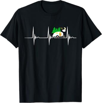 Teardrop Trailer Heartbeat Camping Pulse Line EKG RV T-Shirt T-Shirt