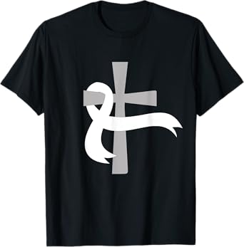 Lung Cancer Awareness White Ribbon Jesus Cross T-Shirt