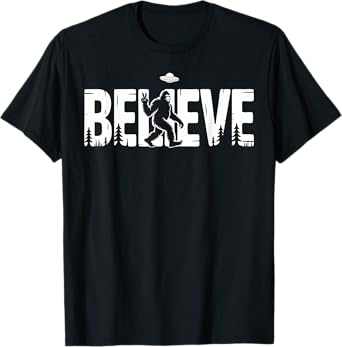 Bigfoot Believe UFO Sasquatch Alien Peace Forest Funny T-Shirt