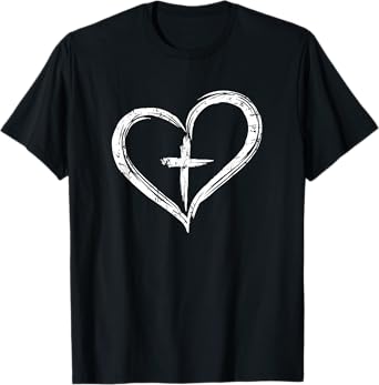 Stylish Cross In Heart Christian T-Shirt T-Shirt