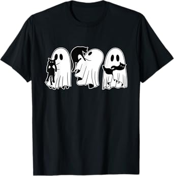 Ghost Holding Black Cat Funny Halloween Cat Lovers Women Tee T-Shirt