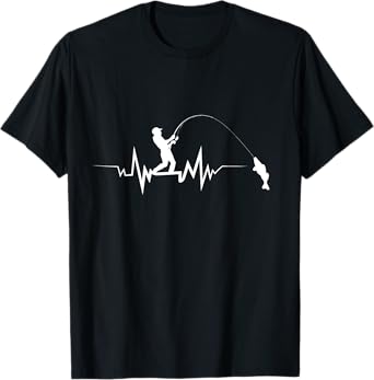 Womens Fishing Heartbeat Cool Beat T-Shirt Great Gift For Fisherman Large Black