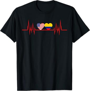 USA Colombia Heartbeat America Colombian Flag Heart T-Shirt