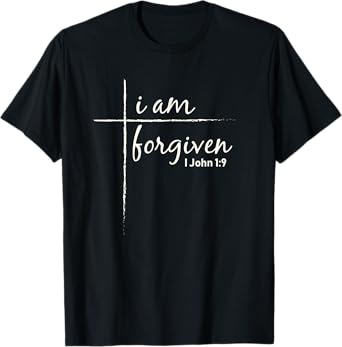 Scripture Shirts Funspecialtees I Am Forgiven Christian T-Shirt, Unisex-Adults, Black, Small, Short Sleeve