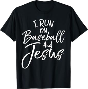 I Run on Baseball and Jesus Shirt Cool Christian Tee for Boy T-Shirt