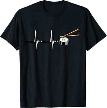 Sushi Heartbeat Japanese Asian Food ECG Pulse T-Shirt