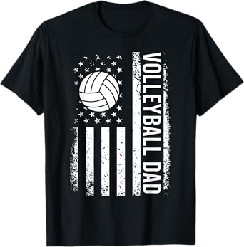Vintage Volleyball Dad USA Flag Retro Fathers Day Daddy Papa T-Shirt