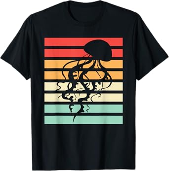 Ocean Animal Beautiful Jellyfish Tees Unisex-Adults Black Retro Jellyfish T-Shirt