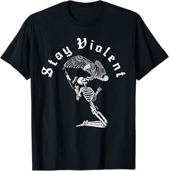 Skeleton Stay Violent Vintage 90s Halloween Spooky Skull T-Shirt