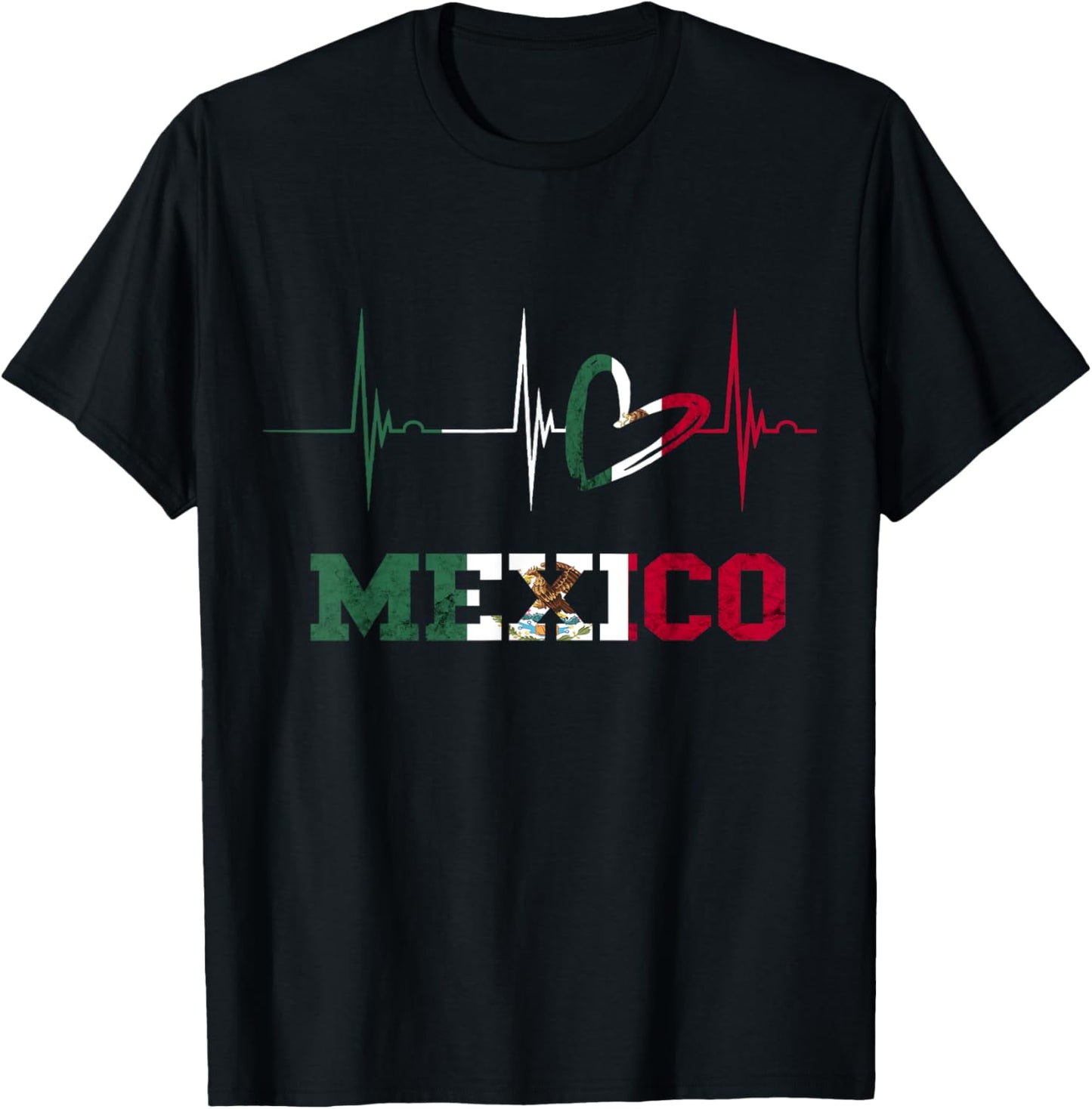 Mexico Heart Heartbeat EKG Pulse Cardiogram Mexico Flag T-Shirt