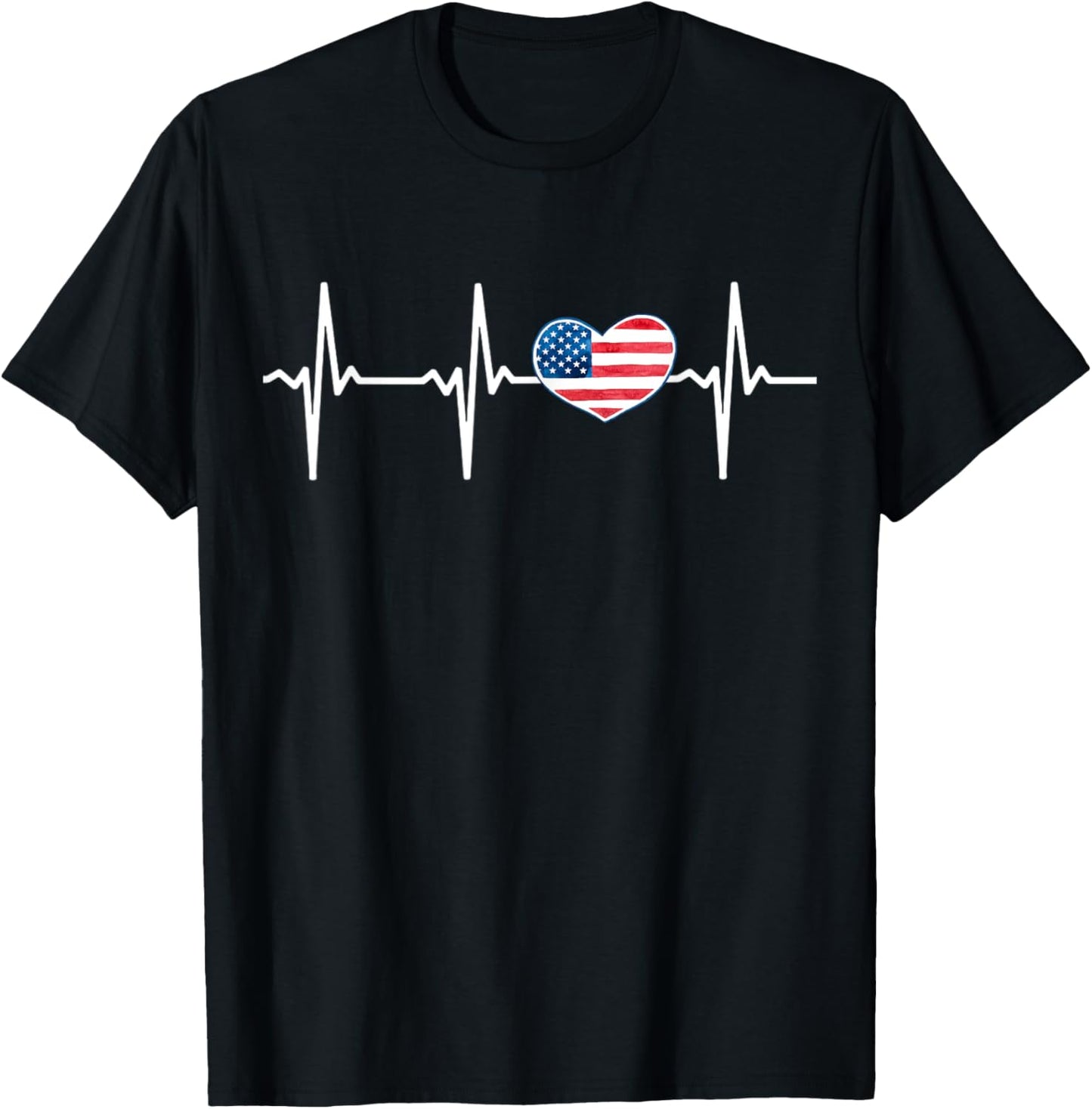 Heartbeat EKG America Heart Love Patriotic 4th of July T-Shirt