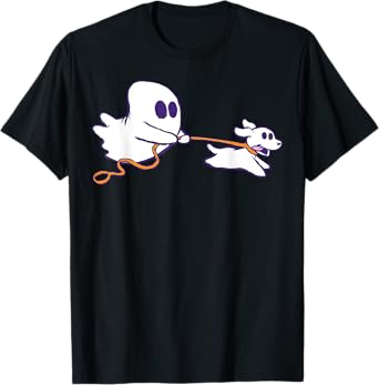 Cute Ghost Dog Walker Graphic Halloween Costume T-Shirt