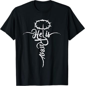 Retro Easter Day He is Risen Cross Jesus Christian Religious T-Shirt