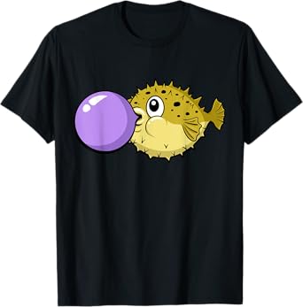 Funny Cute Kawaii Blowfish Pufferfish Gum Bubble T-Shirt